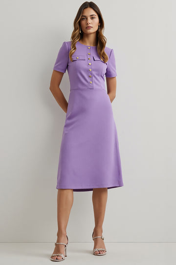Purple A Line Short Sleeve Work Dress